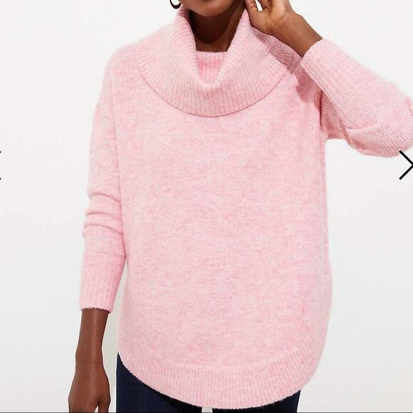 Loft Women's Size S Cowl Neck Knit Sweater Desert Rose Pink Heather - Picture 1 of 7